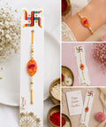 Patwa Orange Resin Floral Rakhi with Real Flower