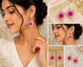Pink Floral Heart Earrings — Real Flower in Resin by Made By Heart